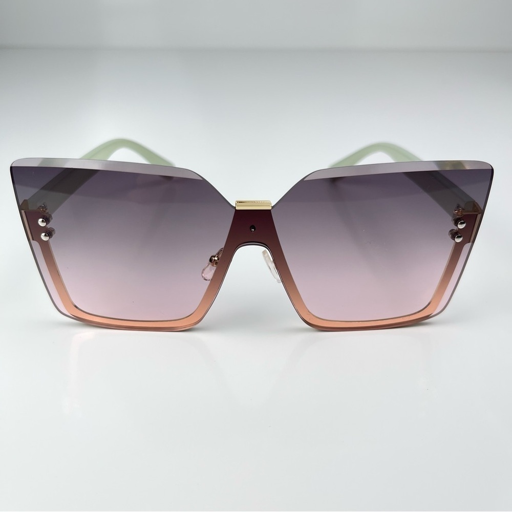Women’s Fashion Square Rimless Sunglasses Green/gold Gray lenses